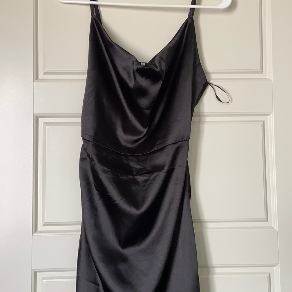 black satin dress with adjustable length
